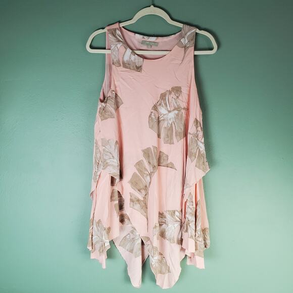 Joan Vass Womens Sleeveless Leaf Print Handkerchief Top Size Medium - Picture 1 of 5